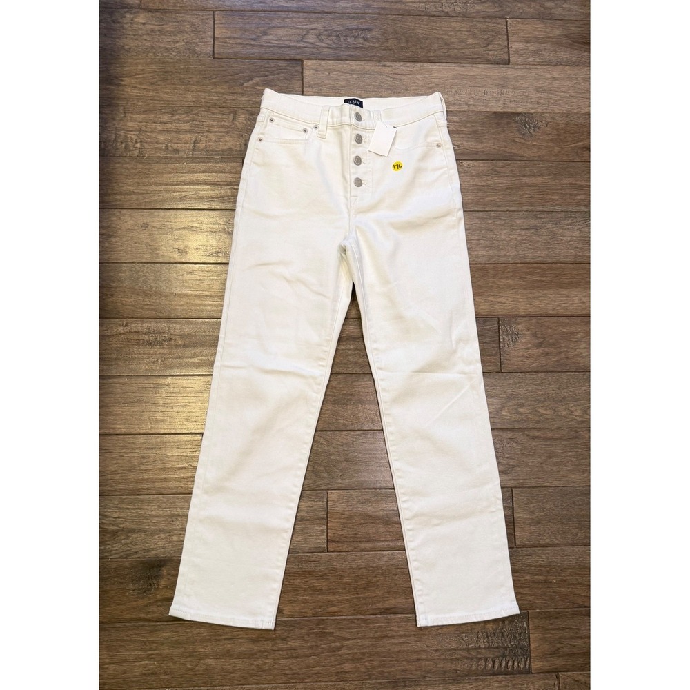 J.Crew Stovepipe Jeans Women 25 White High Rise Exposed‎ Button Fly Straight Leg